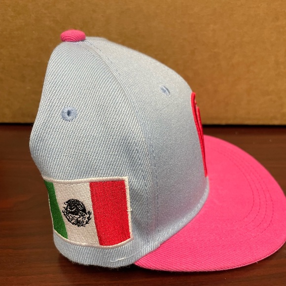 Mexico Snapback Hat Flag 3D M Embroidery Mexico Baseball Acrylic Cap Baby Blue - Picture 2 of 5